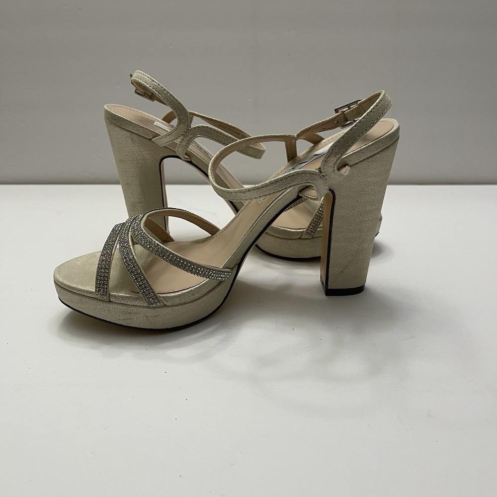 Nina Saralyn Platino Platfom Sandal Heel Size 8 Gold Rhinestone Wedding Holiday - Picture 5 of 10
